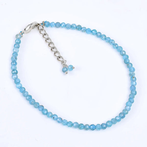 Blue Apatite Micro Bead Bracelet worn on wrist