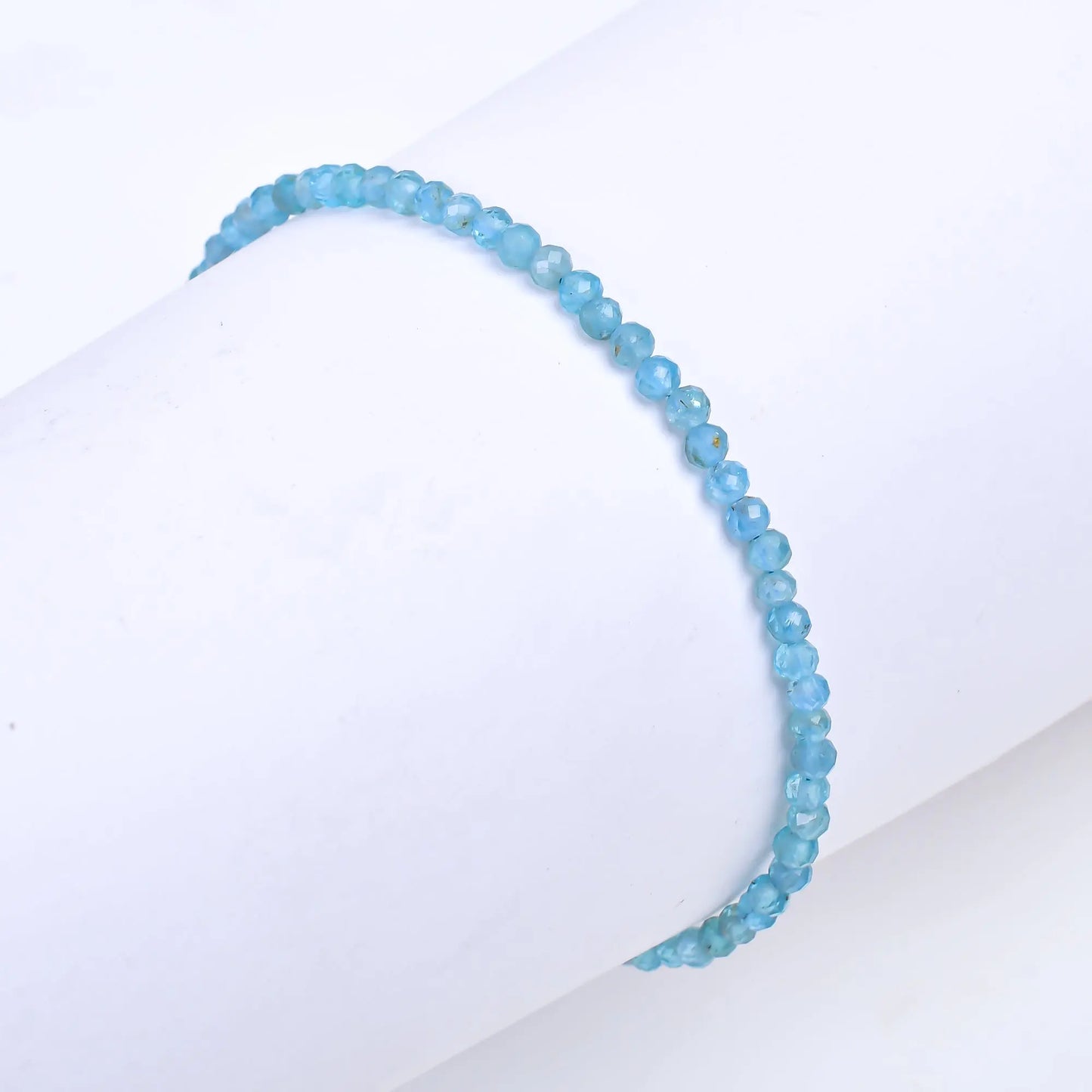 Blue Apatite Healing Gemstone Bracelet | Natural Micro Round Beads Jewelry Armonia