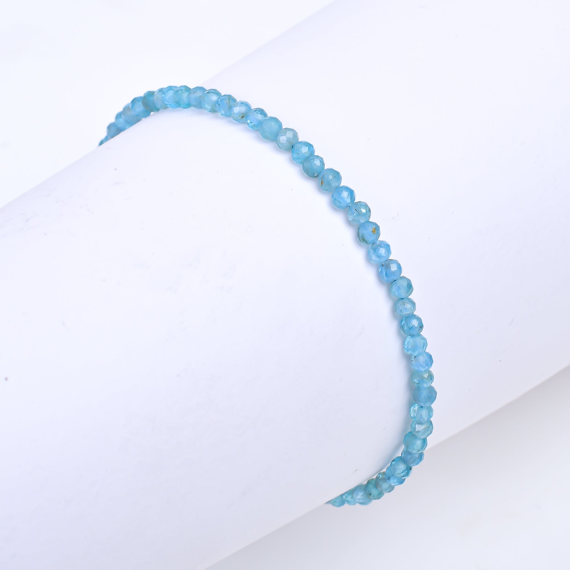 Natural Blue Apatite Gemstone Micro Round Beads Bracelet, Birthstone Healing Crystal