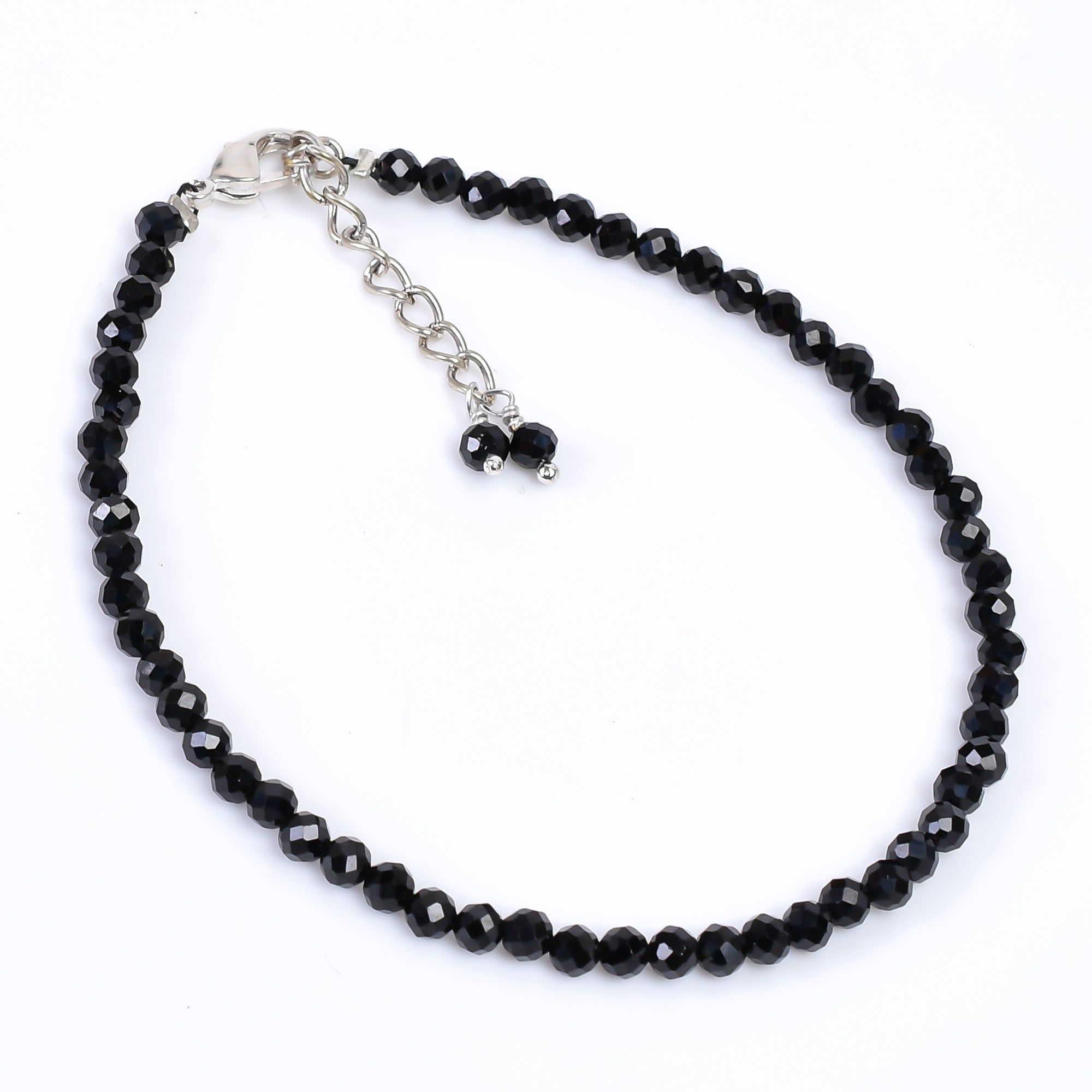 Natural Black Spinel Gemstone Micro Faceted Round Beads Bracelet, Birthstone Healing Crystal