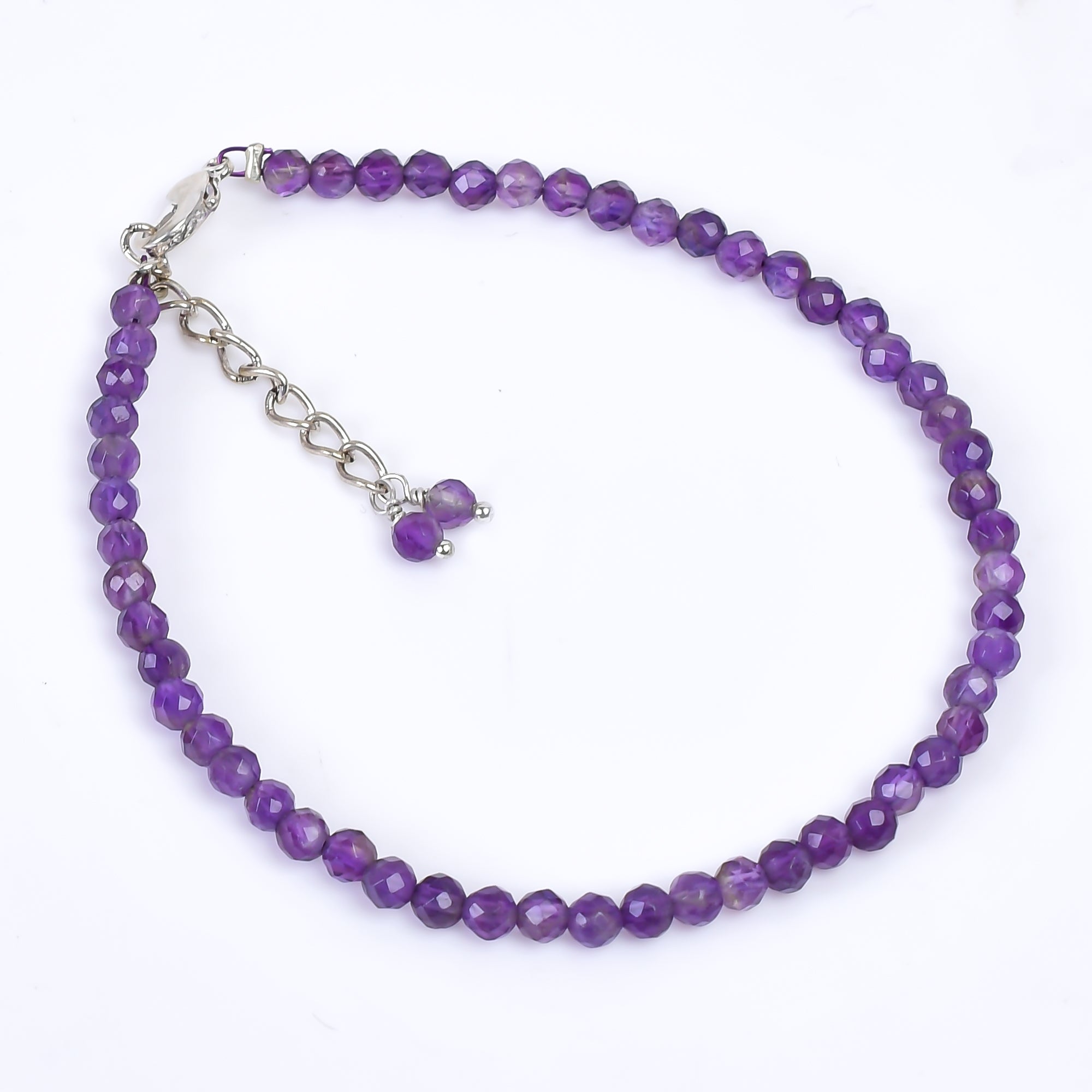 Natural Amethyst Gemstone Micro Faceted Round Beads Bracelet, Birthstone Healing Crystal