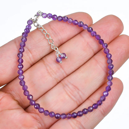 Genuine Amethyst Beads Bracelet | Natural Micro-Faceted Purple Gemstone Armonia