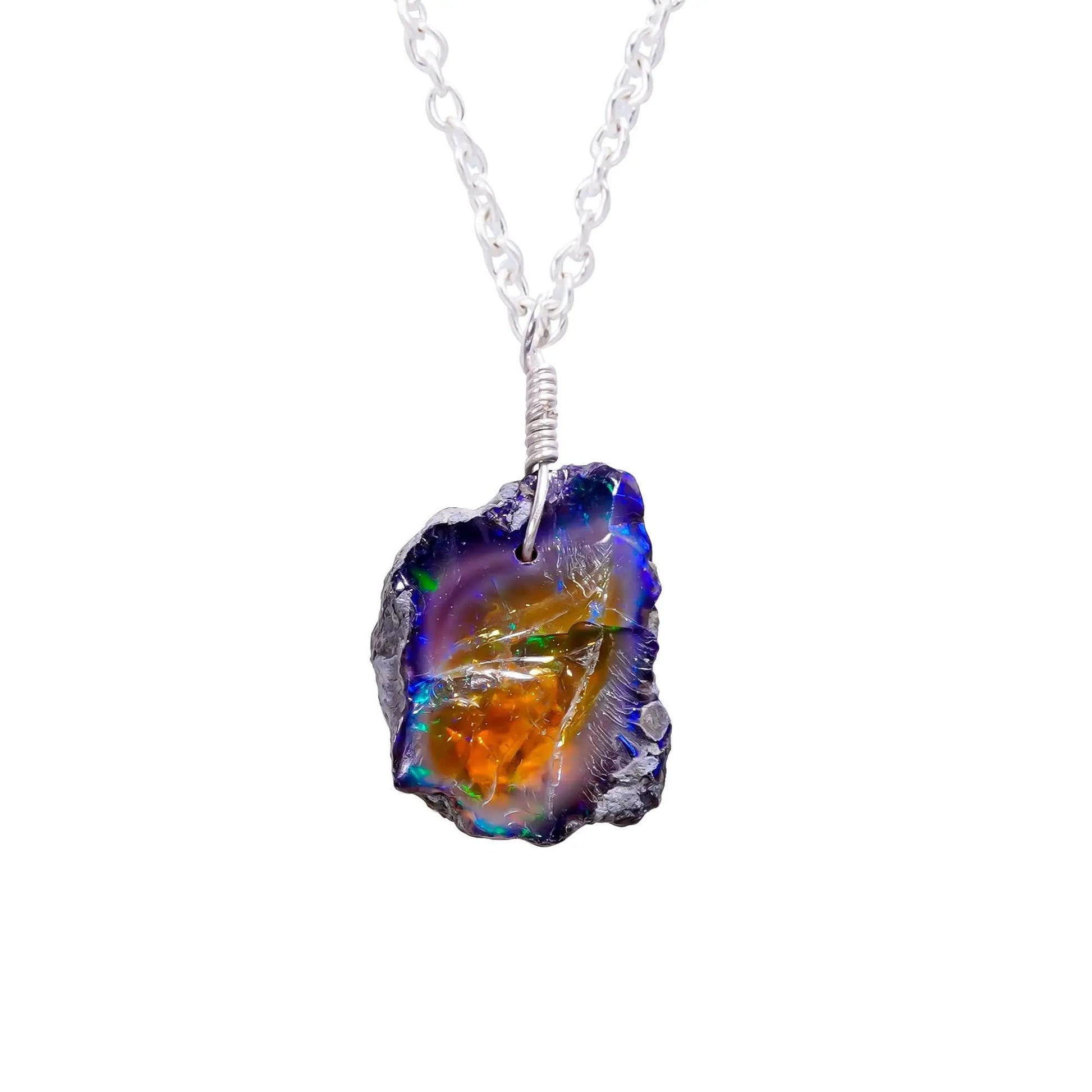 AA+ Quality Black Raw Ethiopian Opal Pendant Necklace