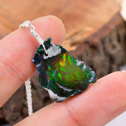 One-of-a-kind Black Raw Ethiopian Opal Pendant necklace Jewelry