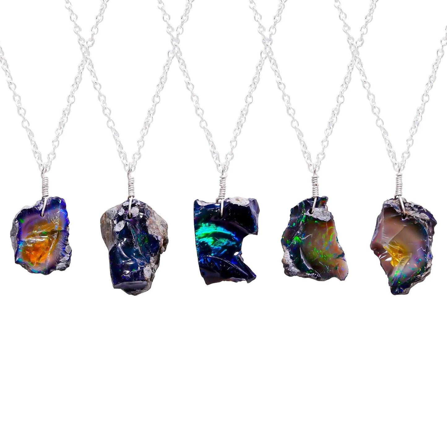 Premium Quality, Naturally Sourced Black Raw Ethiopian Opal in Pendant Necklace Jewelry