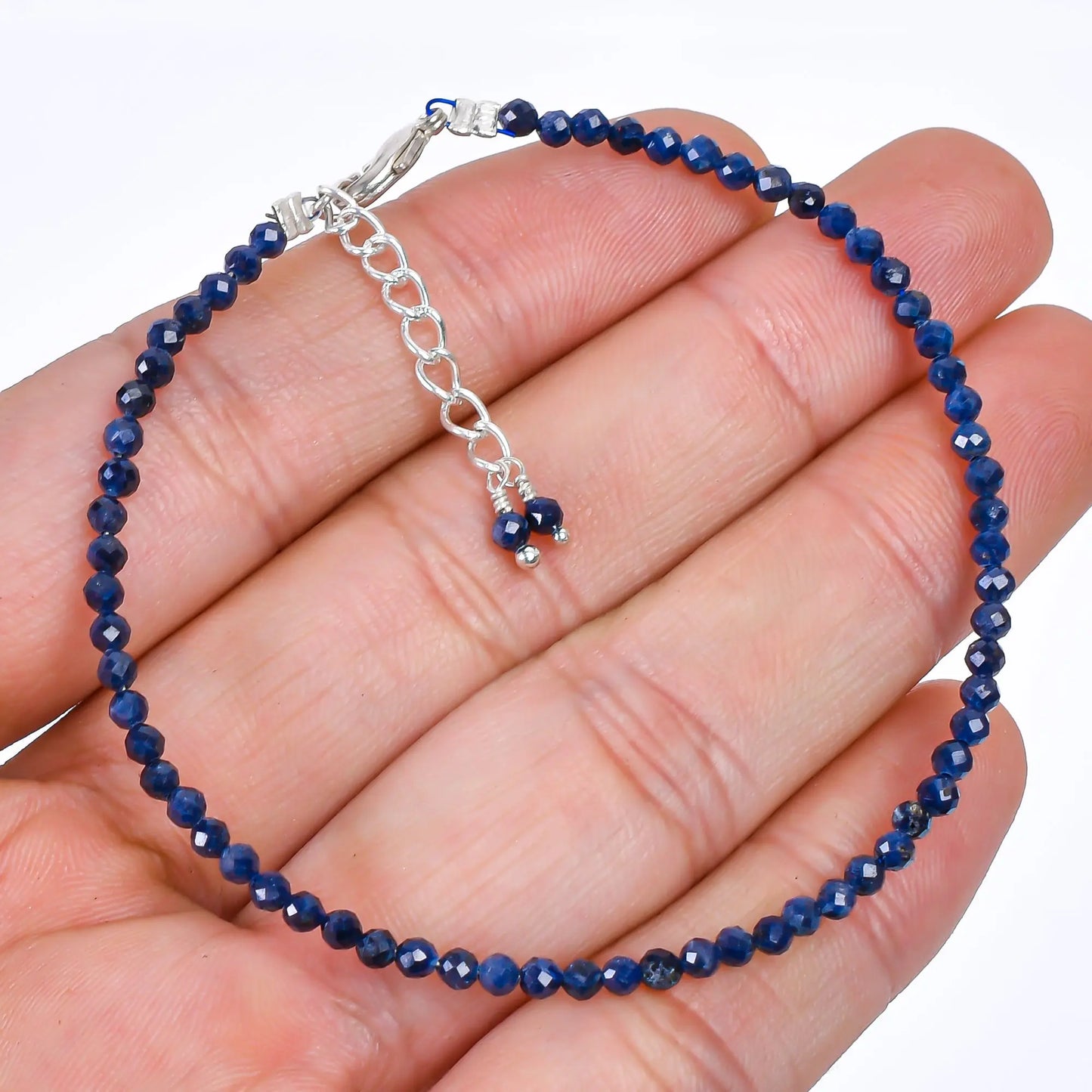 Genuine Blue Sapphire Beads Bracelet | Natural Micro-Faceted Gemstone Armonia