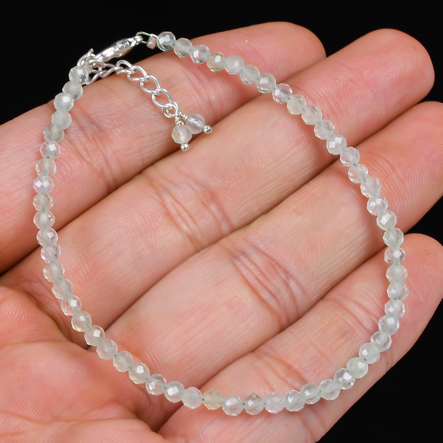 Natural Prehnite Gemstone Bracelet | Micro-Faceted Green Crystal Beads