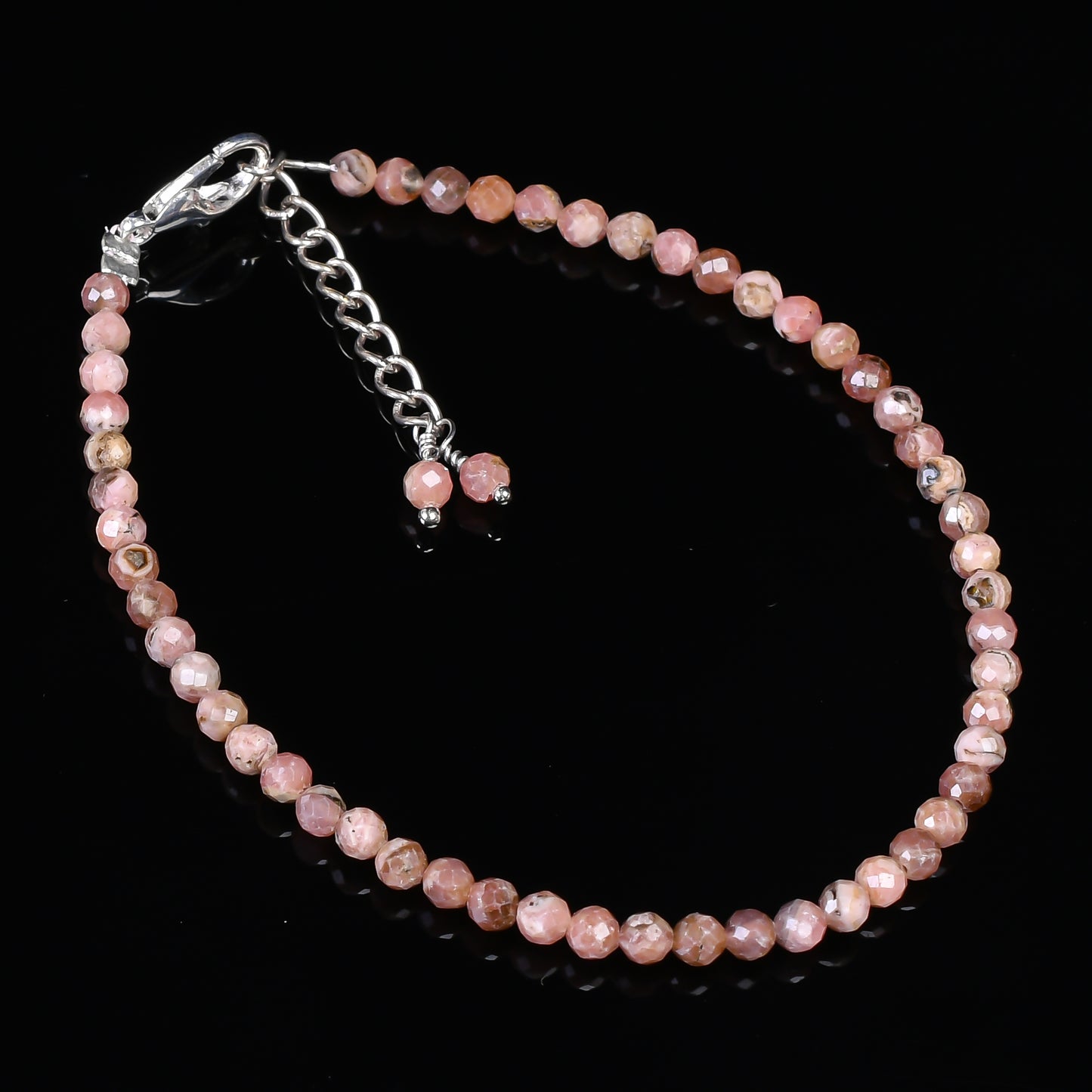 Natural Rhodochrosite Micro-Faceted Beads Bracelet | Pink Gemstone
