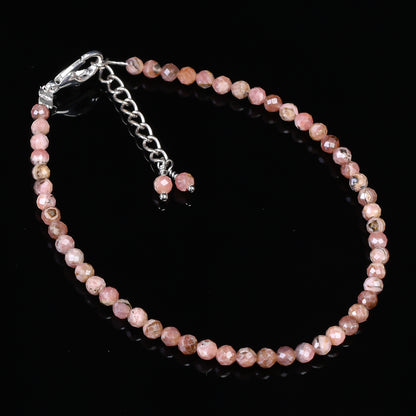 Natural Rhodochrosite Micro-Faceted Beads Bracelet | Pink Gemstone
