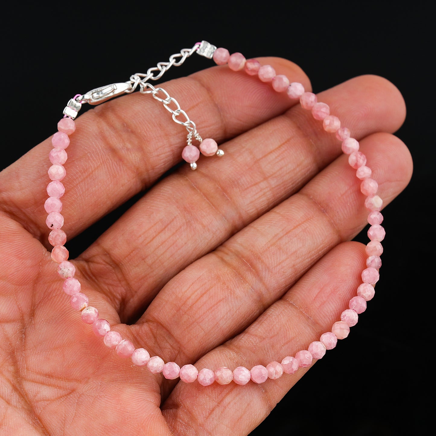 Natural Rhodochrosite Micro-Faceted Beads Bracelet | Pink Gemstone
