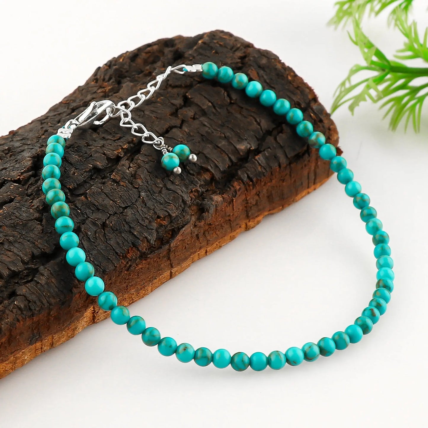 Natural Turquoise Gemstone mIcro Beads Bracelet, Blue Turquoise Silver Jewelry Armonia