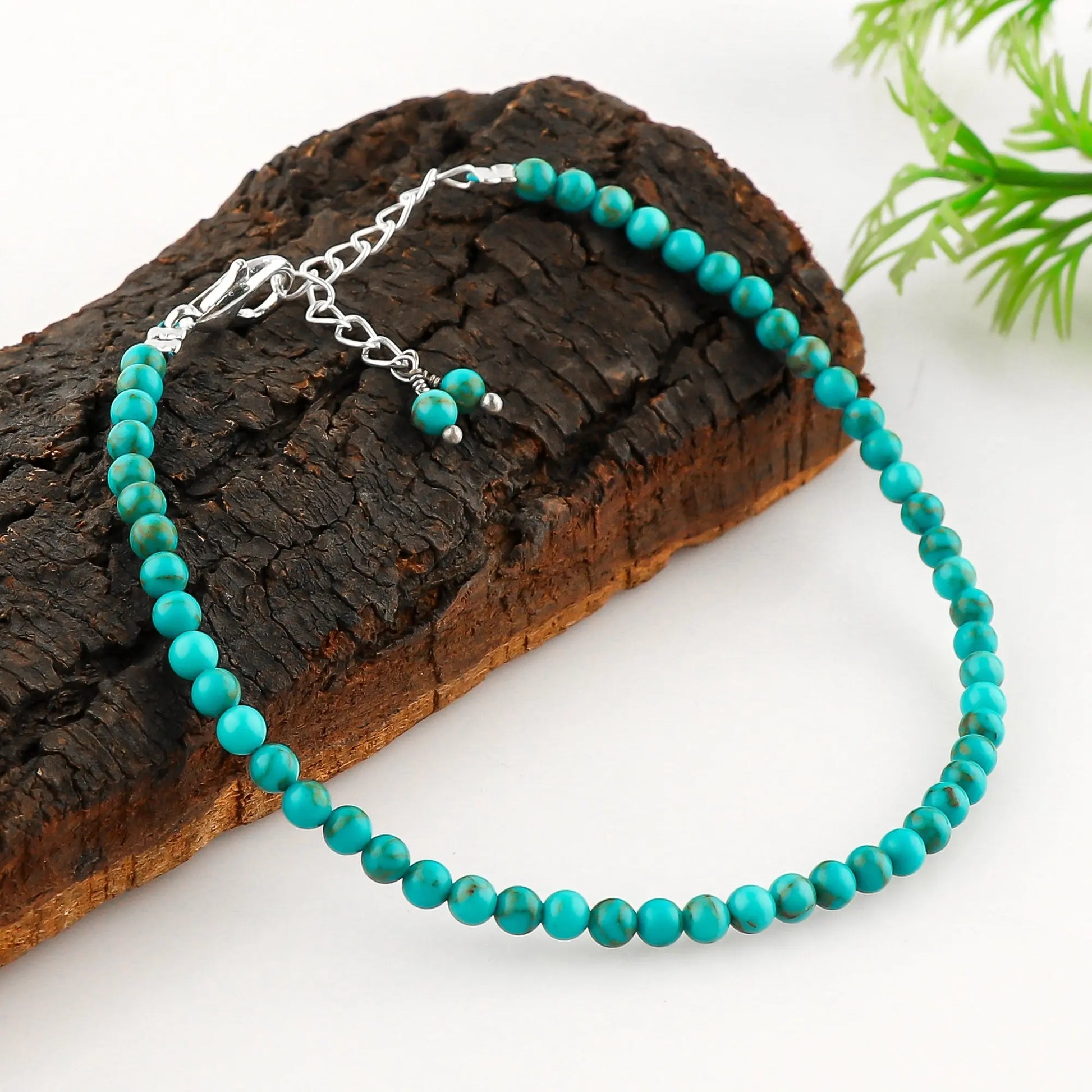 Natural Turquoise Gemstone mIcro Beads Bracelet, Blue Turquoise Silver Jewelry Armonia