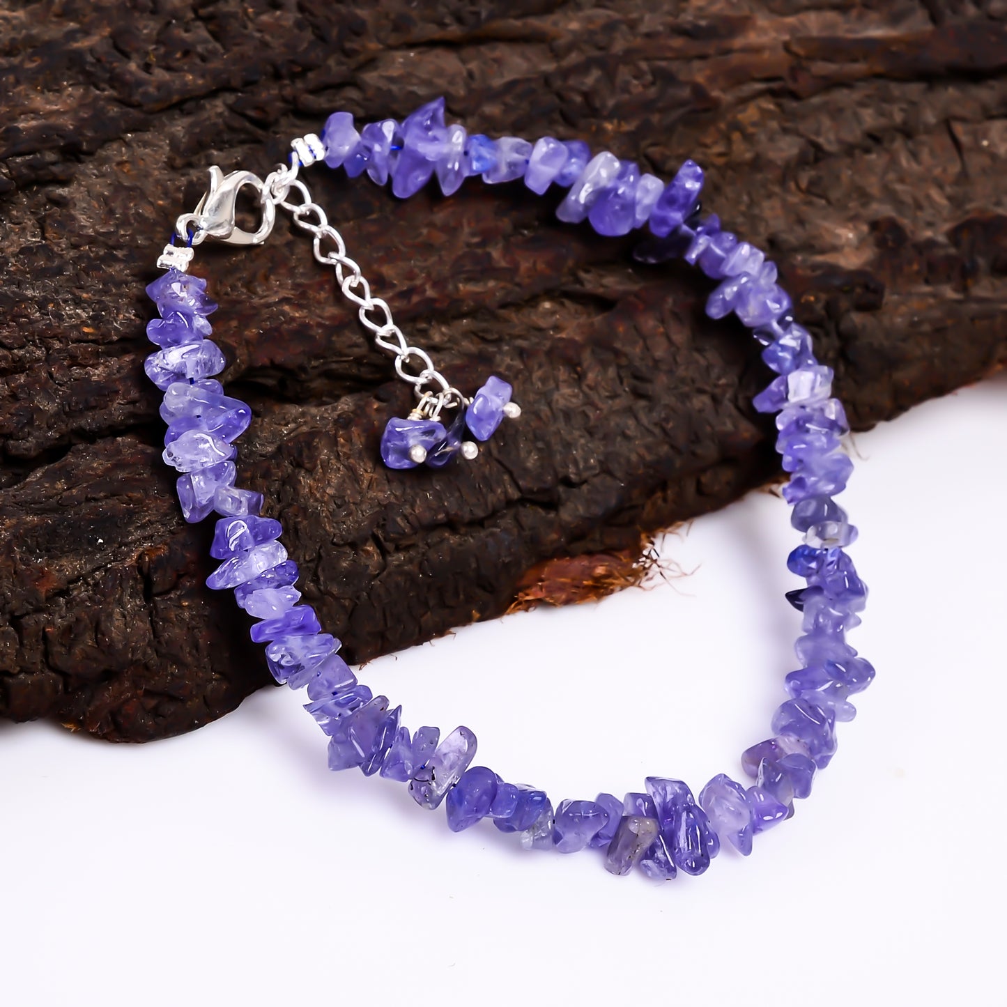 Natural Tanzanite Chips Nuggets Crystal Bracelet Women Jewelry, Raw Chips Nuggets Beaded Bracelets, Bracelet, Special Event Jewelry, Silver Plated 8 inch Bracelets