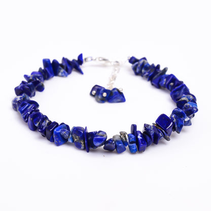 Natural Lapis Lazuli Crystal Bracelet Women Jewelry, Raw Chips Nuggets Beaded Bracelets, Bracelet, Special Event Jewelry, Silver Plated 8 inch Bracelets