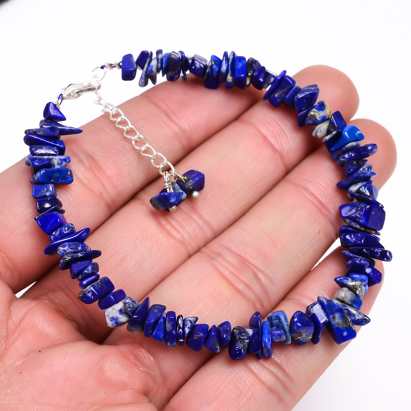 Natural Lapis Lazuli Crystal Bracelet Women Jewelry, Raw Chips Nuggets Beaded Bracelets, Bracelet, Special Event Jewelry, Silver Plated 8 inch Bracelets