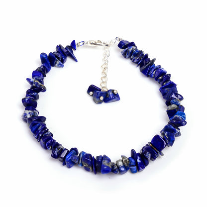 Natural Lapis Lazuli Crystal Bracelet Women Jewelry, Raw Chips Nuggets Beaded Bracelets, Bracelet, Special Event Jewelry, Silver Plated 8 inch Bracelets