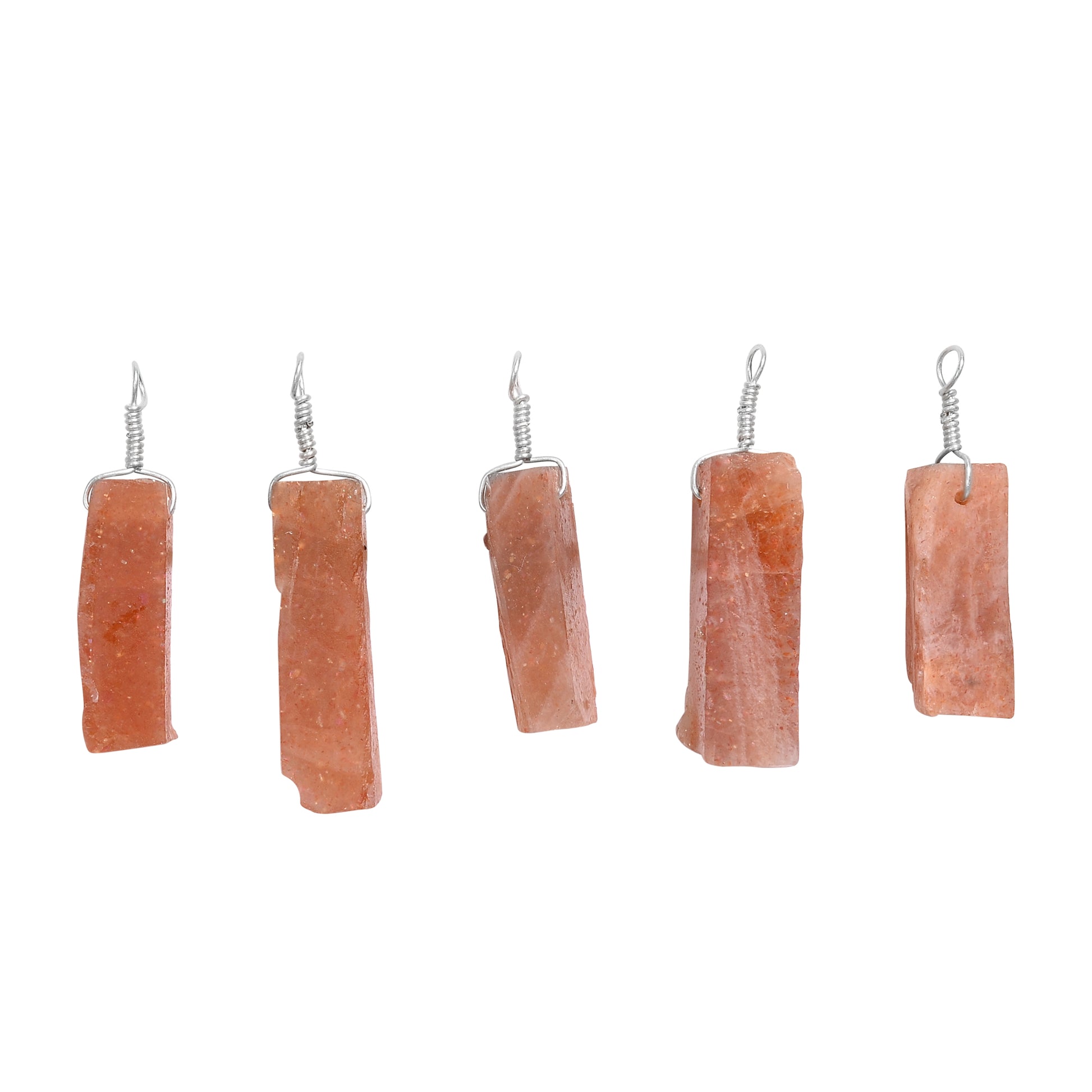 Natural sunstone raw crystal bar pendant displayed on 18-inch silver-plated chain against white background