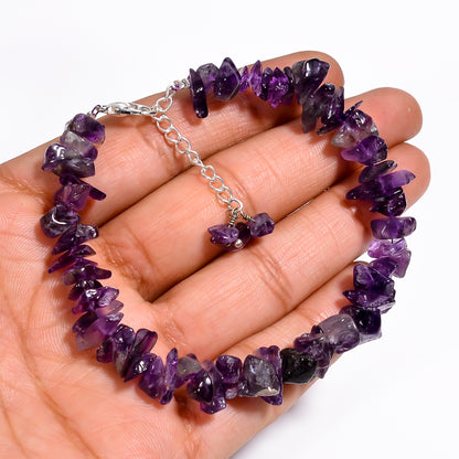 Natural Amethyst Chips Nuggets Crystal Bracelet Women Jewelry, Raw Chips Nuggets Beaded Bracelets, 8 inch (Copy)