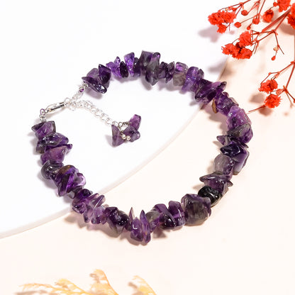 Natural Amethyst Chips Nuggets Crystal Bracelet Women Jewelry, Raw Chips Nuggets Beaded Bracelets, 8 inch (Copy)