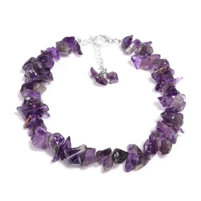 Amethyst Raw Chip Nugget Bracelet – Silver Plated Chain Adjustable Gemstone Bracelet | Minimal Beaded Bracelet