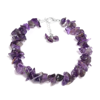 Natural Amethyst Chips Nuggets Crystal Bracelet Women Jewelry, Raw Chips Nuggets Beaded Bracelets, 8 inch (Copy)
