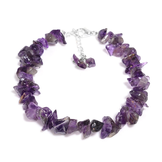 Natural Amethyst Chips Nuggets Crystal Bracelet Women Jewelry, Raw Chips Nuggets Beaded Bracelets, 8 inch (Copy)