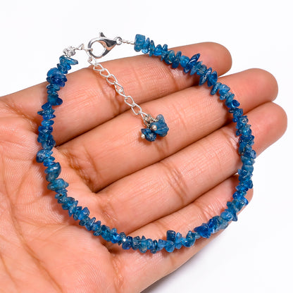 Natural Apatite Chips Nuggets Crystal Bracelet Women Jewelry, Raw Chips Nuggets Beaded Bracelets, 8 inch