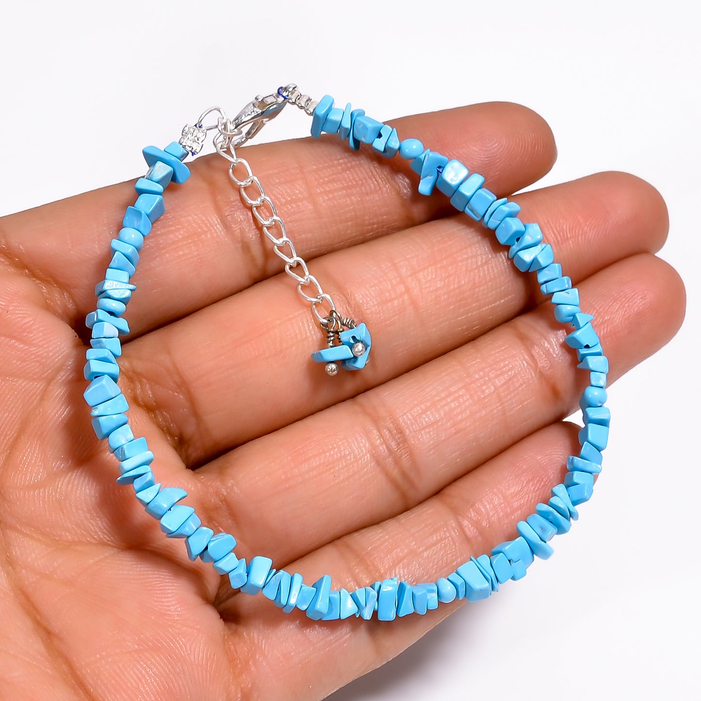 Natural Turquoise Chips Nuggets Crystal Bracelet Women Jewelry, Raw Chips Nuggets Beaded Bracelets, 8 inch