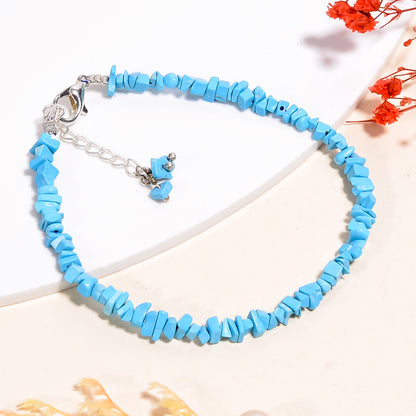 Natural Turquoise Chips Nuggets Crystal Bracelet Women Jewelry, Raw Chips Nuggets Beaded Bracelets, 8 inch