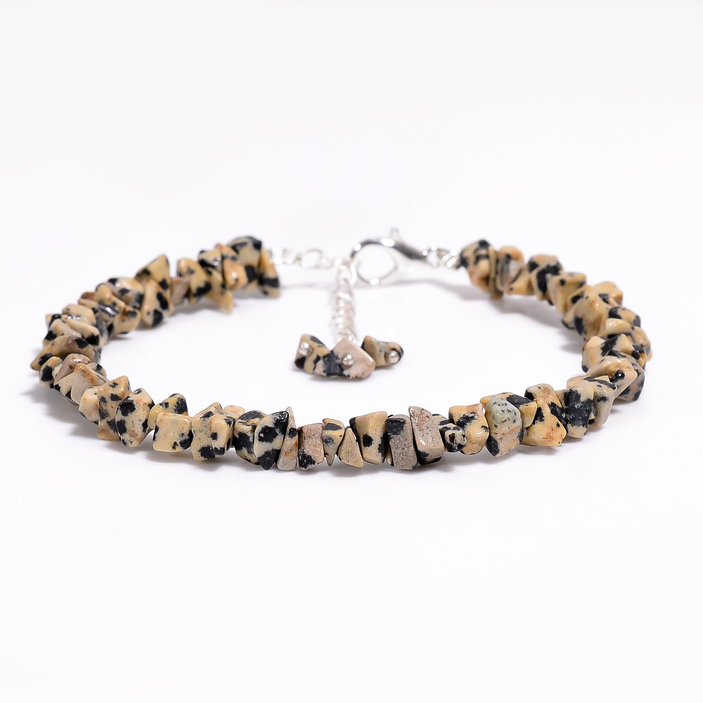 Natural Dalmatian Jasper Chips Nuggets Crystal Bracelet Women Jewelry, Raw Chips Nuggets Beaded Bracelets, 8 inch