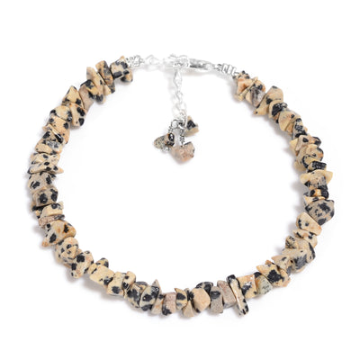 Natural Dalmatian Jasper Chip Beads Bracelet – Silver Plated Jewelry