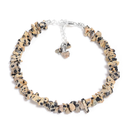 Natural Dalmatian Jasper Chips Nuggets Crystal Bracelet Women Jewelry, Raw Chips Nuggets Beaded Bracelets, 8 inch