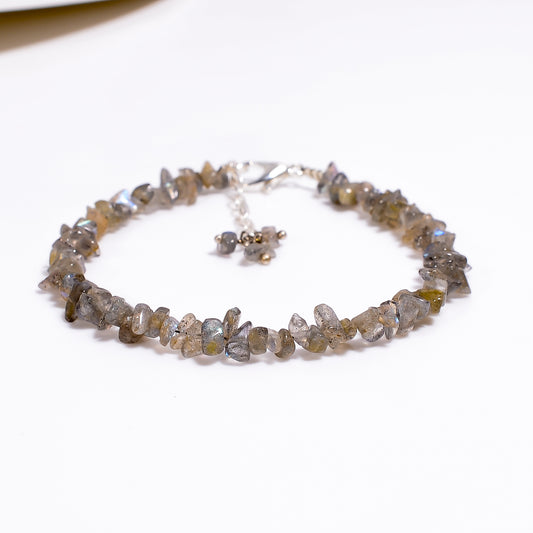 Natural Labradorite Chips Nuggets Crystal Bracelet Women Jewelry, Raw Chips Nuggets Beaded Bracelets, 8 inch