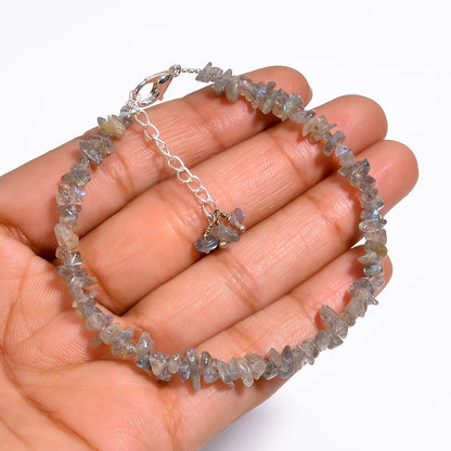 Natural Labradorite Chips Nuggets Crystal Bracelet Women Jewelry, Raw Chips Nuggets Beaded Bracelets, 8 inch