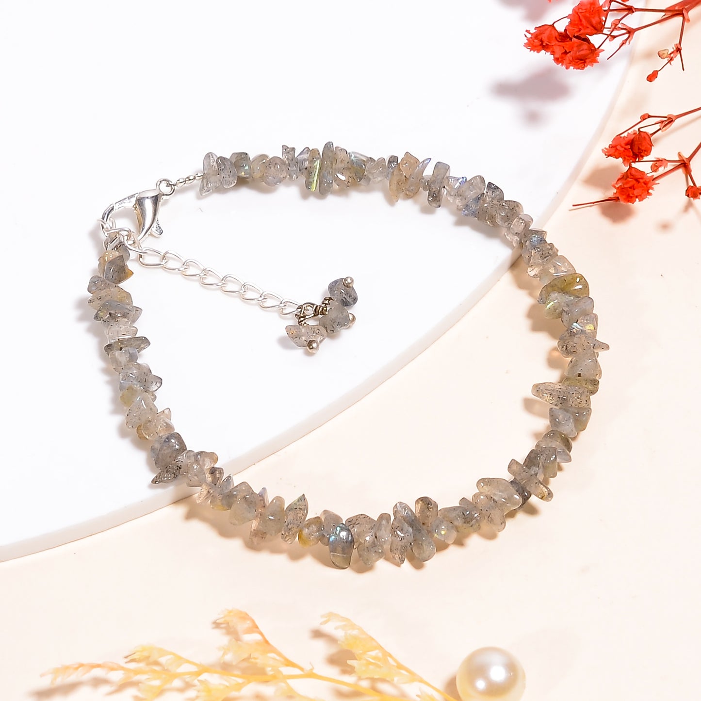 Natural Labradorite Chips Nuggets Crystal Bracelet Women Jewelry, Raw Chips Nuggets Beaded Bracelets, 8 inch