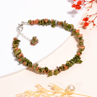 Natural Unakite Chip Beads Bracelet – Silver Plated Jewelry