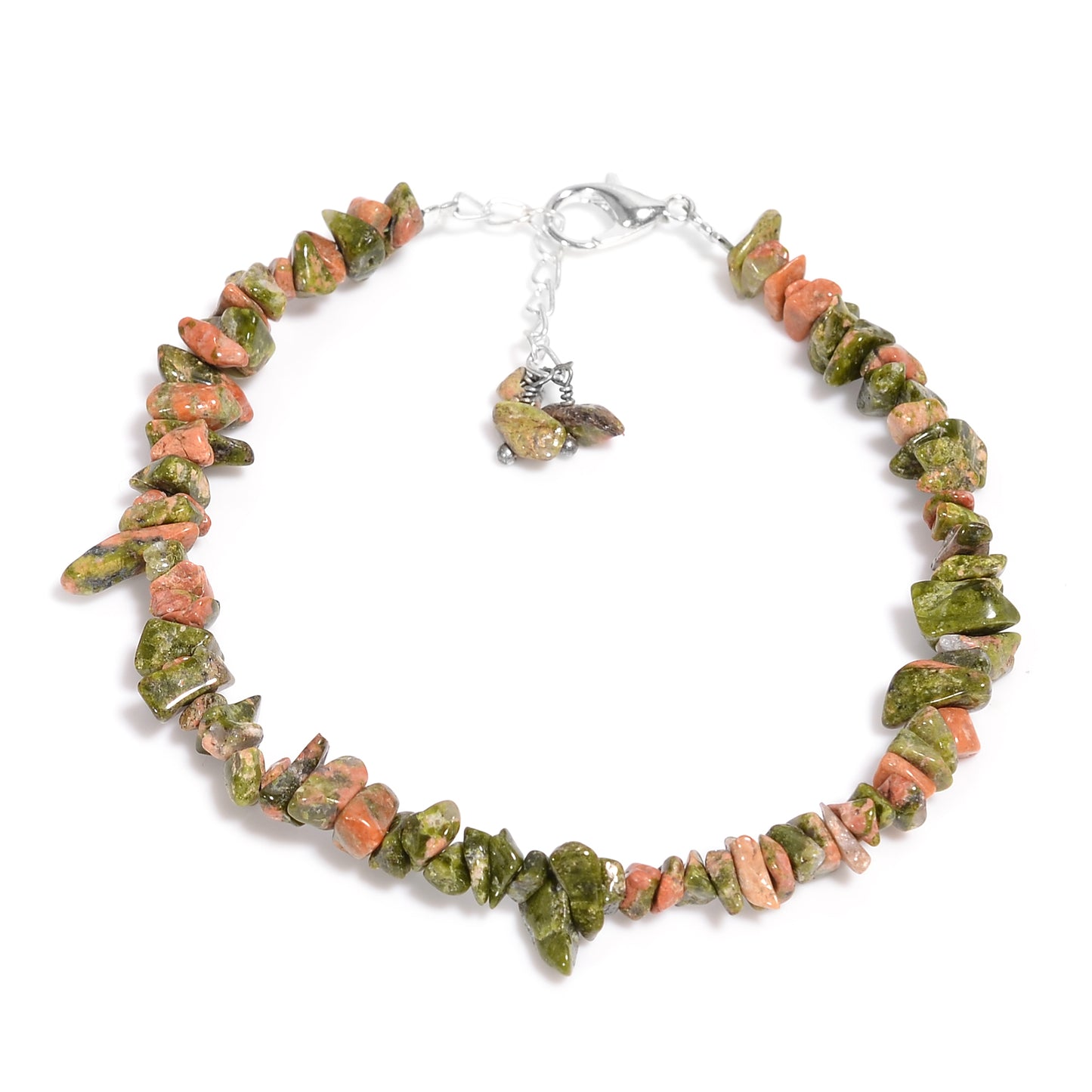 Natural Unakite Chips Nuggets Crystal Bracelet Women Jewelry, Raw Chips Nuggets Beaded Bracelets, 8 inch