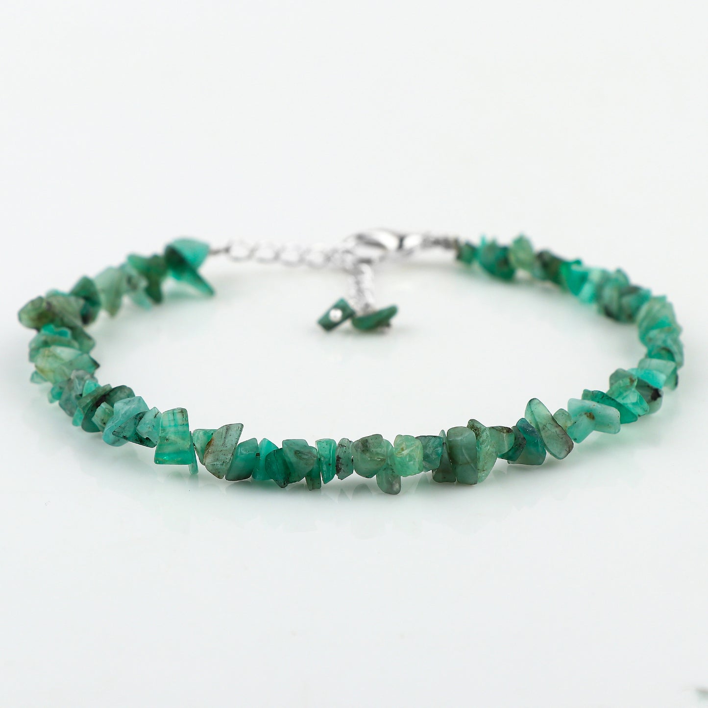 Natural Emerlad Chips Nuggets Crystal Bracelet Women Jewelry, Raw Chips Nuggets Beaded Bracelets, 8 inch