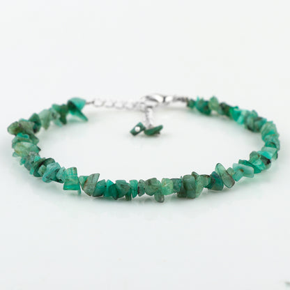 Natural Emerlad Chips Nuggets Crystal Bracelet Women Jewelry, Raw Chips Nuggets Beaded Bracelets, 8 inch