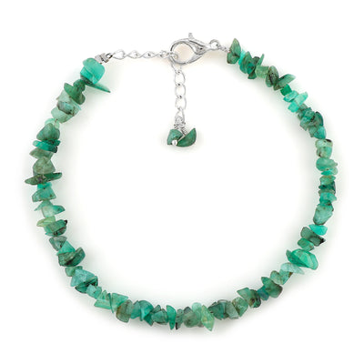 Emerald Raw Chip Nugget Bracelet with Silver Plated Chain