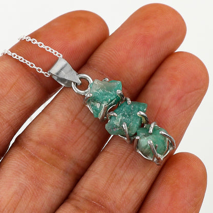 May Birthstone Emerald Raw Crystal Pendant Necklace for Women