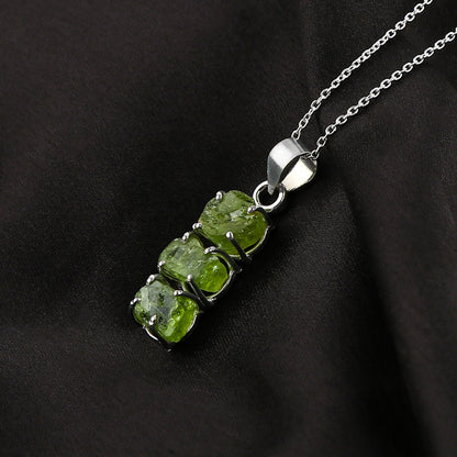 Dainty Raw Peridot Pendant Necklace in Silver Plated Brass for August Birthstone