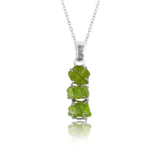 Close-up of Green Peridot Raw Crystal Pendant Necklace for Energy Healing