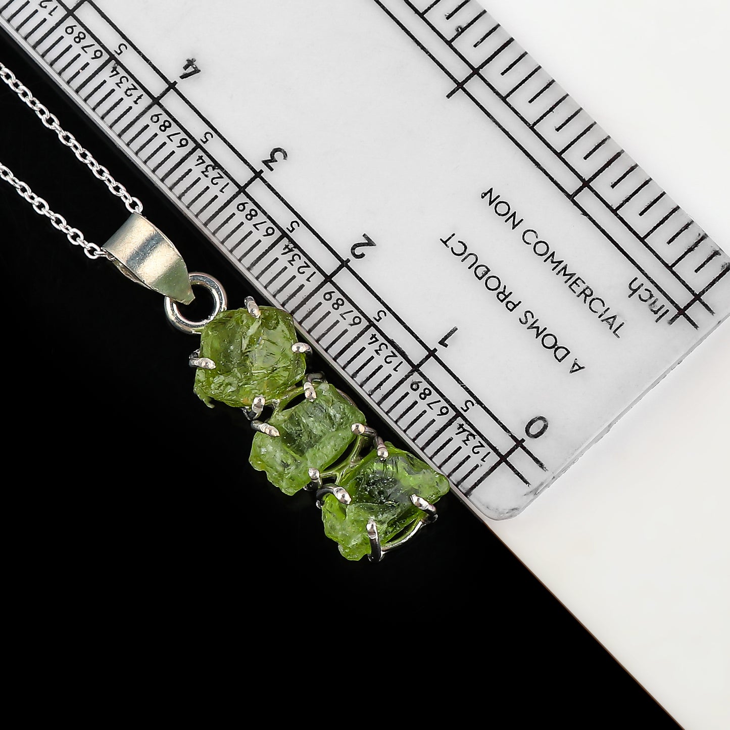 Natural Peridot Raw Crystal Pendant Necklace Silver Plated Brass 