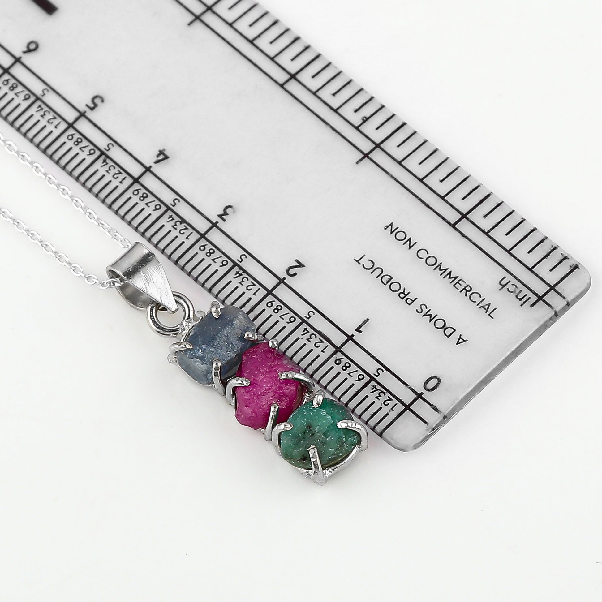 Dainty Silver Plated Sapphire, Emerald, Ruby Raw Crystal Pendant Necklace