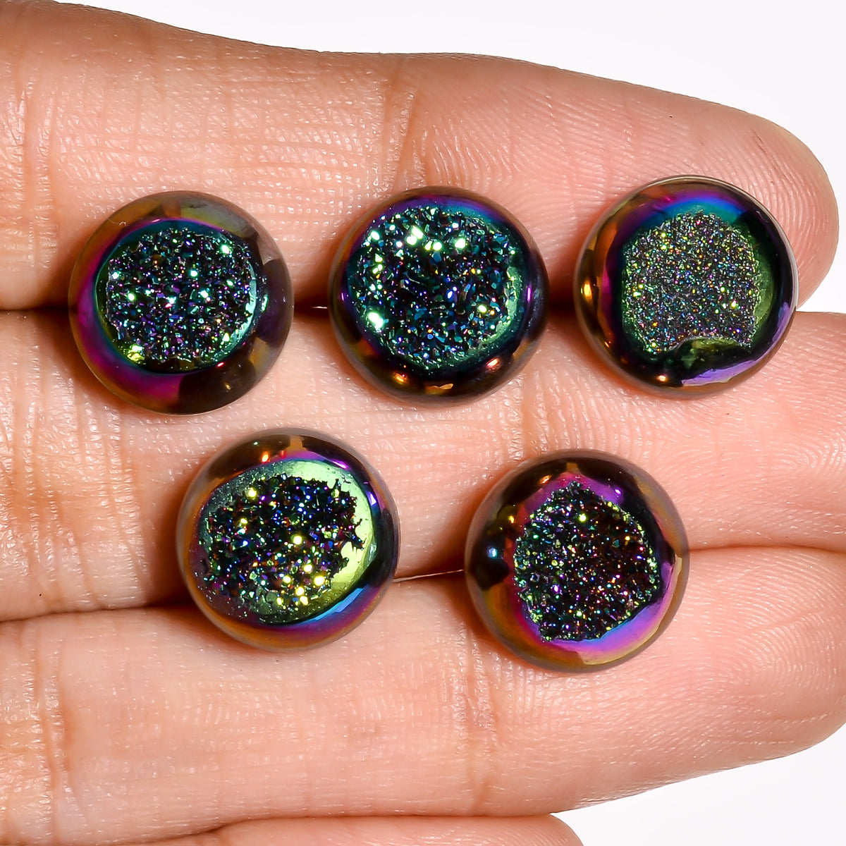 Titanium Druzy Green Round Window loose gemstone - view 3