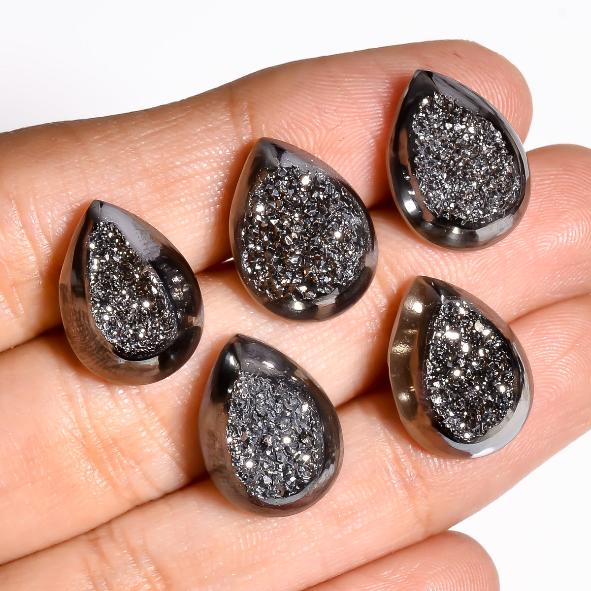 Platinum Titanium Druzy Pear Window loose gemstone - view 6
