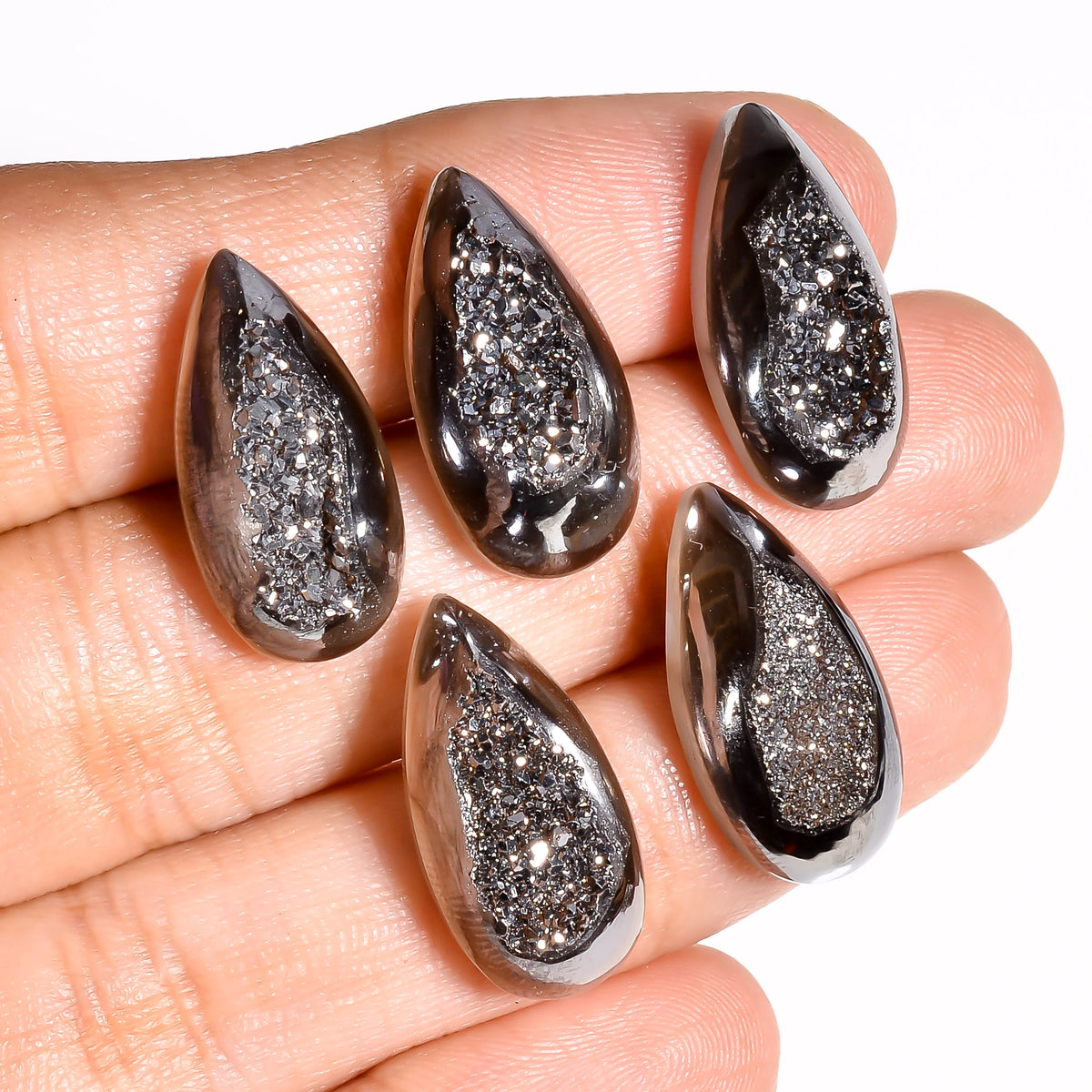 Platinum Titanium Druzy Pear Window loose gemstone - view 9