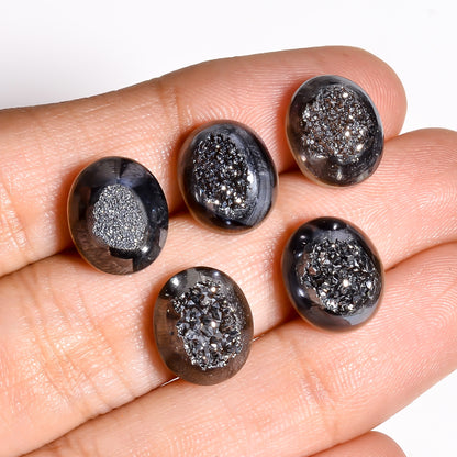 Platinum Titanium Druzy Oval Window loose gemstone - view 3