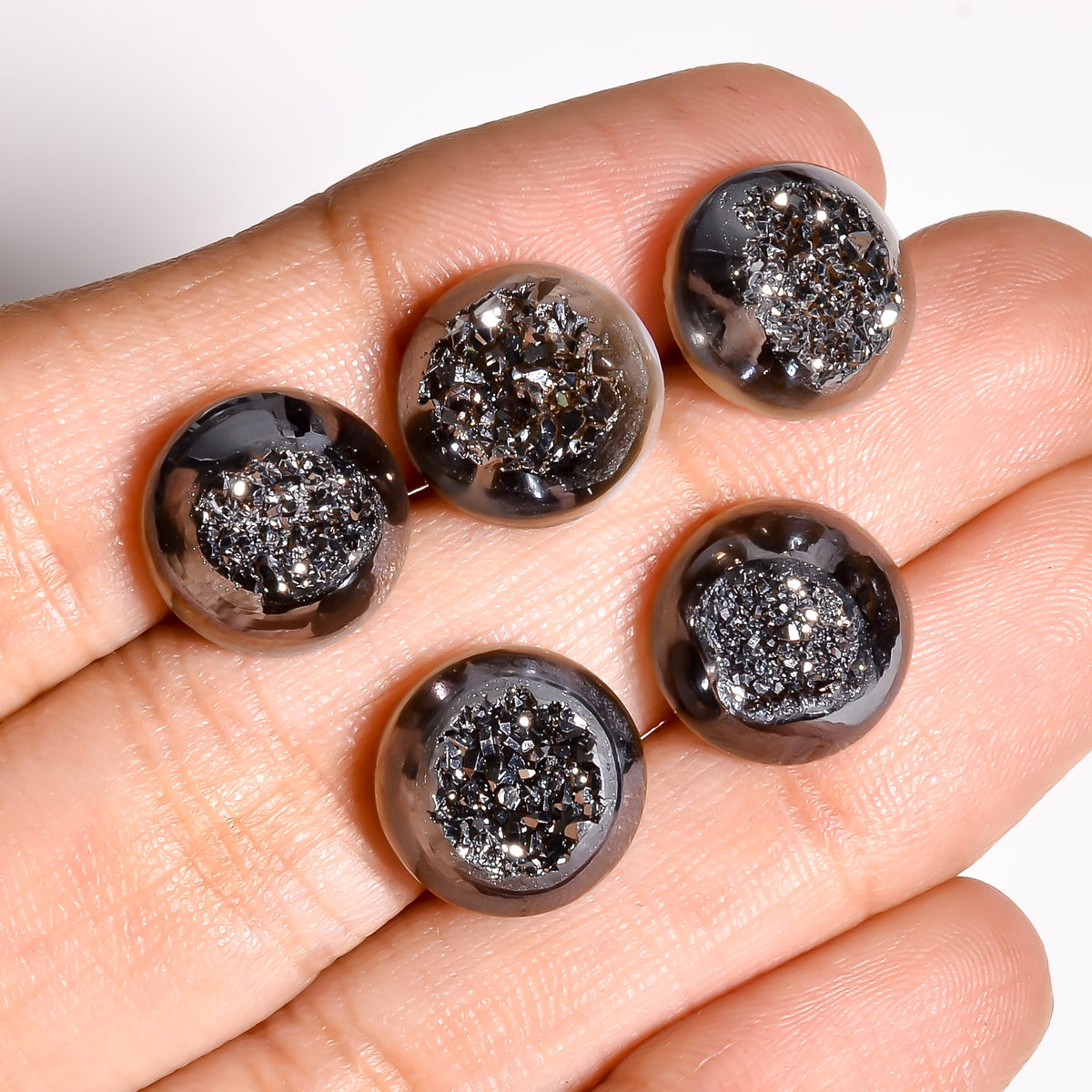 Platinum Titanium Druzy Round Window loose gemstone - view 3